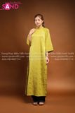TAC0912 Áo Dài Gấm Suông Cổ Tròn - Xanh Bơ Đậm