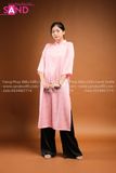 TAC0509 Áo Dài Gấm Hoạ Tiết - Màu Hồng Nhạt
