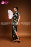TNQ0104 Sườn Xám Tay Ngắn Dáng Dài Đen
