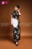 TNQ0104 Sườn Xám Tay Ngắn Dáng Dài Đen