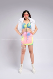 Set áo 2 dây croptop cột dây kèm váy ôm body màu loang