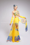 TNQ0302 Set áo kèm tà váy trung hoa cách tân rồng phượng - Vàng