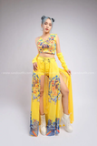 TNQ0302 Set áo kèm tà váy trung hoa cách tân rồng phượng - Vàng