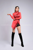 TNQ0407 Set bộ trung hoa cách tân hoa văn Đỏ phối lưới