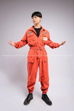 Set Jumpsuits Áo liền quần túi hộp có tách ống rời - Cam