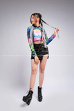 Outfit Phối Sẵn - (Chân Váy Quần Ngắn Xích phối Áo Quây Croptop, Áo Loang)