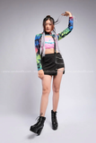 Outfit Phối Sẵn - (Chân Váy Quần Ngắn Xích phối Áo Quây Croptop, Áo Loang)