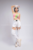 Outfit Phối Sẵn - (Quần Jean Nửa Short Trắng phối Áo 2 Dây Loang Cá Tính)