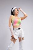 Outfit Phối Sẵn - (Quần Jean Nửa Short Trắng phối Áo 2 Dây Loang Cá Tính)