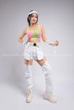 Outfit Phối Sẵn - (Quần Jean Nửa Short Trắng phối Áo 2 Dây Loang Cá Tính)