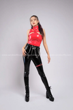 Outfit Phối Sẵn (Quần legging Đen Da Bóng Bó Sát phối Áo Croptop Da Đỏ)