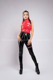 Outfit Phối Sẵn (Quần legging Đen Da Bóng Bó Sát phối Áo Croptop Da Đỏ)