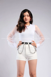  Outfit Phối Sẵn - (Quần Short Trắng phối Bodysuit Tay Phồng) 