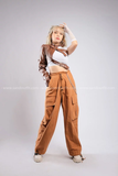 Outfit Phối Sẵn - (Quần Ống Rộng Túi Hộp Nâu phối Cánh Tay Rời Da Nâu)