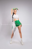Outfit Phối Sẵn - (Quần Short Xanh Lá phối Áo Croptop Trắng Khóa Quần)