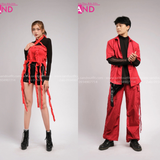 Outfit Phối Sẵn - (HQN0401 Quần Dài Đỏ Nắp Túi Hộp Ngang Phối Dây phối Áo Sơmi Đỏ)