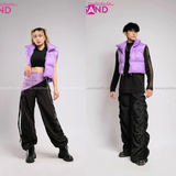 Outfit Phối Sẵn - (Quần Nắp Ngang Đen phối Gile Phao Tím)