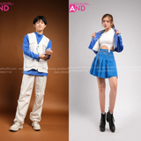 Outfit Phối Sẵn - (Set Quần Short Trắng Phối Áo Khoác Da Crop Xanh)