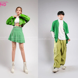 Outfit Phối Sẵn - (Set Quần Short Trắng Phối Áo Khoác Da Crop Xanh Lá)