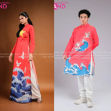 TAA0403 Áo Dài Cờ Đỏ Sao Vàng Hoạ Tiết Sóng Biển