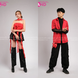 Outfit Phối Sẵn - (Quần Nắp Ngang Đen phối Sơmi Đỏ)