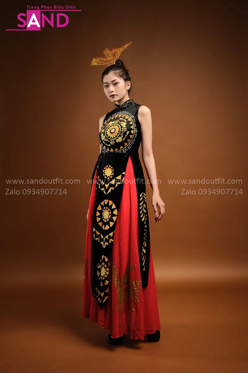 THL0101 Trang Phục Âu Lạc Đỏ Đen - Nữ