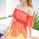 VBM1205 Váy Maxi Cúp Ngực Đỏ Nhiều Tầng Phối Màu