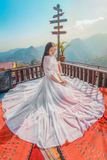 VBM0001 Váy Maxi Trắng Tay Bồng Dáng Xoè