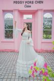 VBM0004 Váy Maxi Cúp Ngực Trắng Váy Xoè