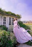 VBM0705 Váy Maxi Loang Tím tay Lơi Dáng Xoè