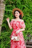 VBM0412 Váy Maxi Trễ Vai Voan Hoạ Tiết In Hoa - Đỏ