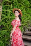 VBM0412 Váy Maxi Trễ Vai Voan Hoạ Tiết In Hoa - Đỏ