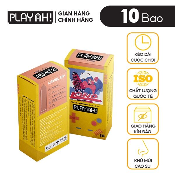 Bao Cao Su PlayAh Last Long Siêu Mỏng Kéo Dài Thời Gian Quan Hệ Hộp 10 size 52mm