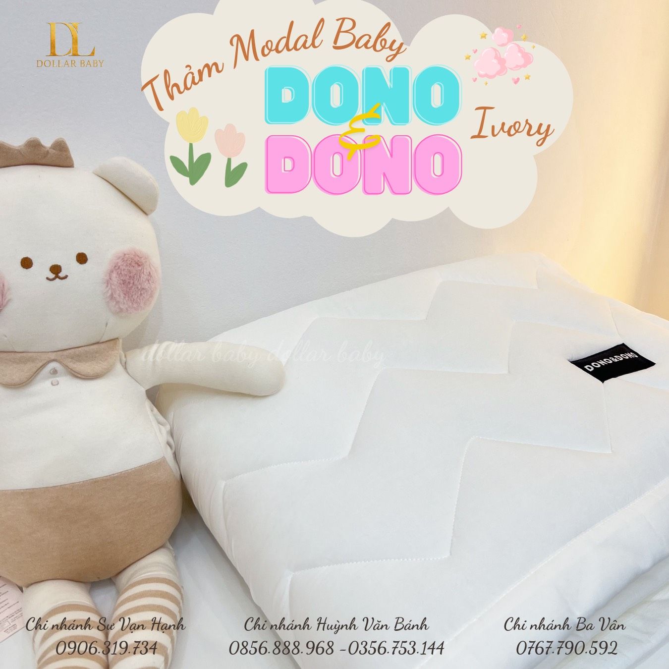  Thảm Modal Baby Dono & Dono -  Size 100*145cm, Dày +- 5cm – Màu Ivory 