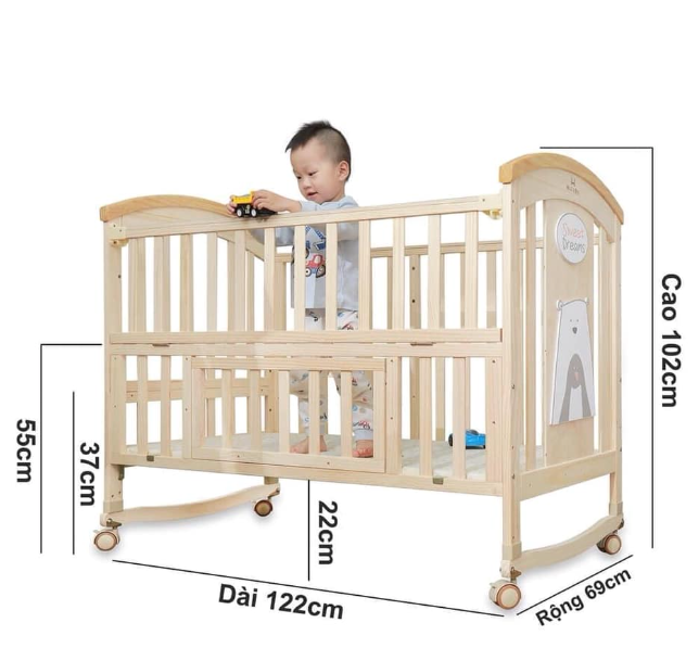  Cũi Gỗ MonMon 6 in1 - Màu Gỗ 