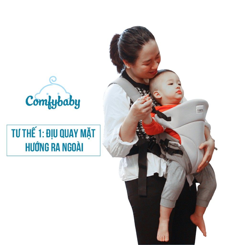  Địu em bé 3 tư thế thoáng khí siêu gọn nhẹ Comfybaby - Đen 