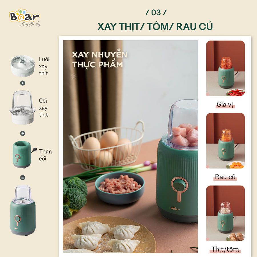  Máy xay 3 cối sinh tố Bear 