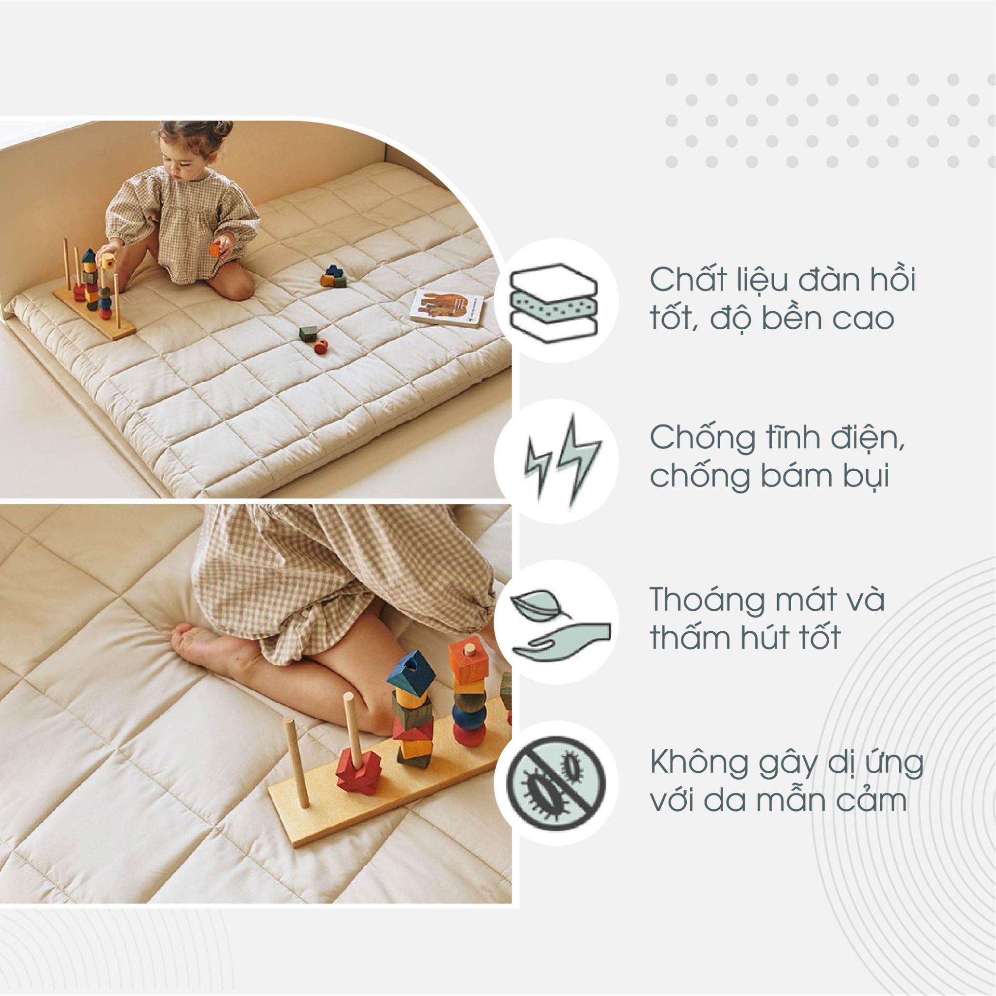  Thảm Modal Baby Dono & Dono -  Size 100*145cm, Dày +- 5cm – Màu Ivory 