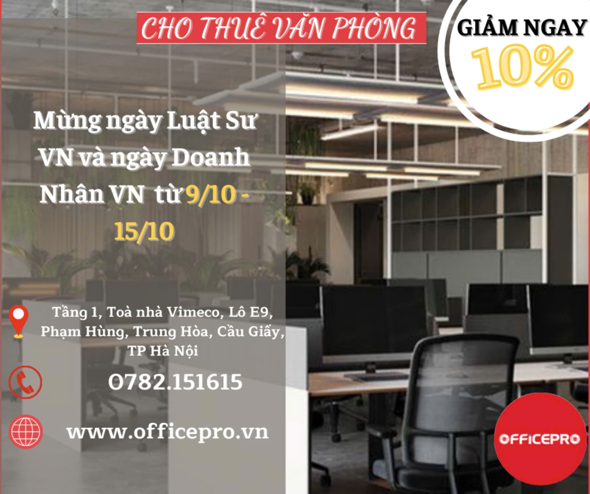Văn phòng lý tưởng tại Cầu Giấy: Giảm giá 10% nhân dịp 2 ngày lễ lớn!
