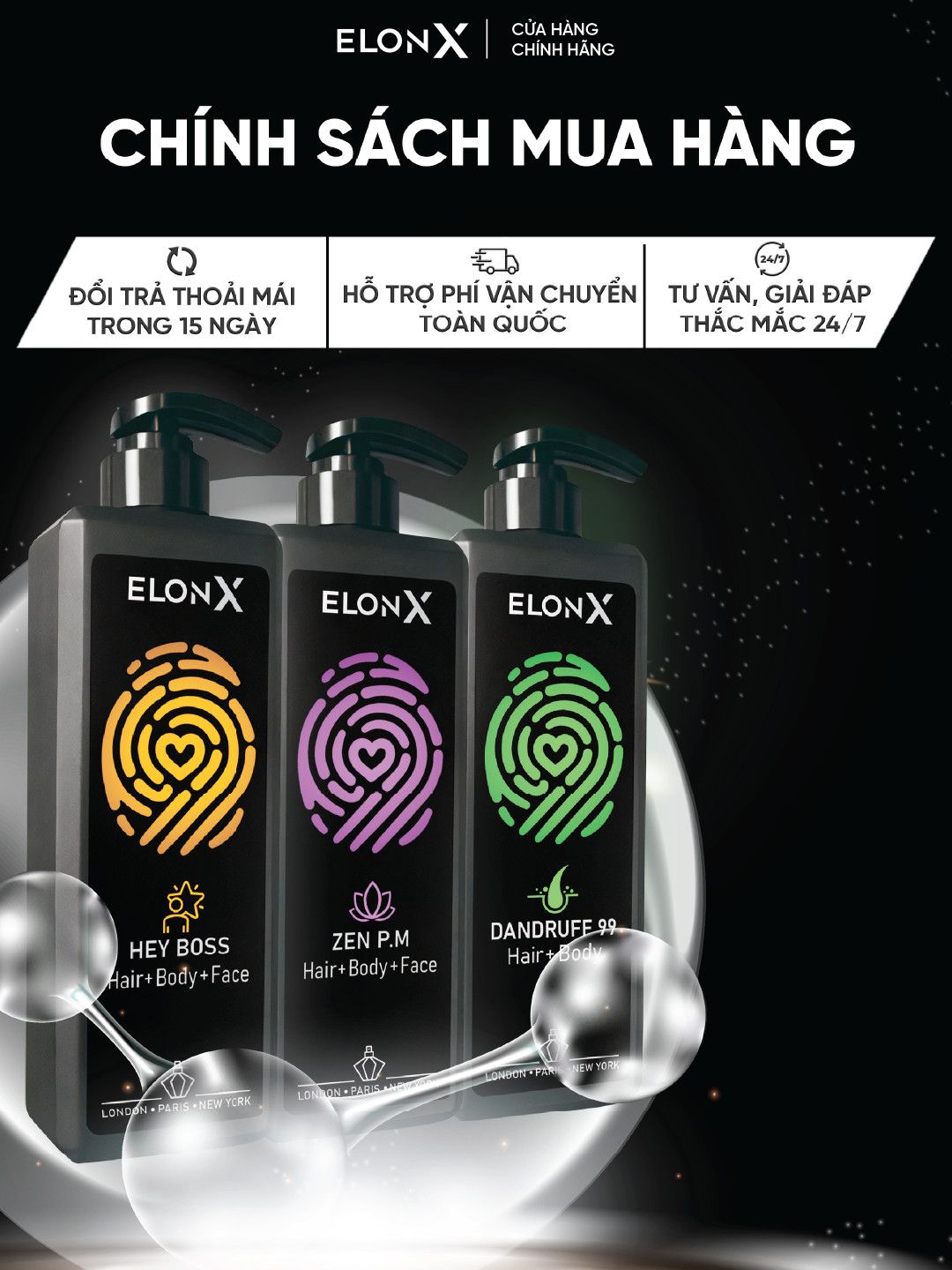 Combo 3 dầu gội ELONX 3 trong 1 cho nam - hương nước hoa - sữa tắm gội (bộ dầu gội nam 3 chai 680gr) (sáng tối sạch gàu)