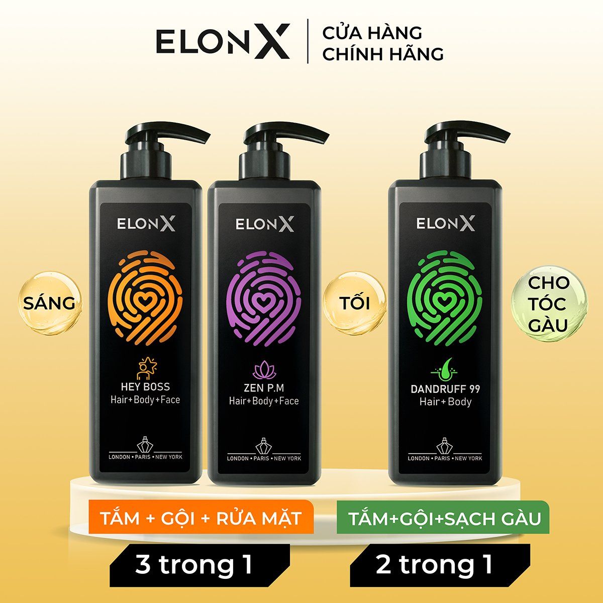 Dầu gội ELONX HEYBOSS 3 trong 1 cho nam - hương nước hoa - sữa tắm gội (sáng - 680gr) - Thùng 20 chai