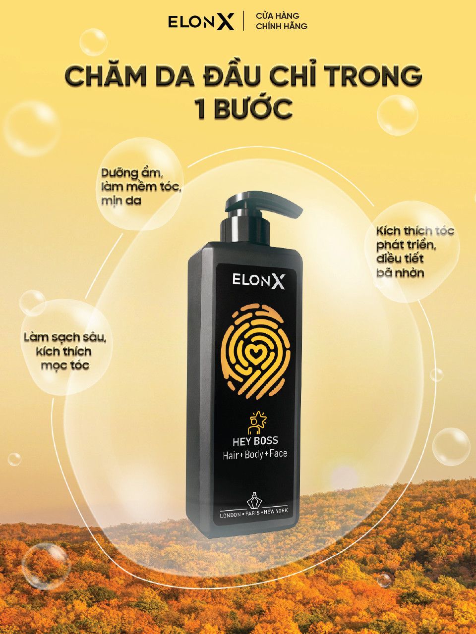 Dầu gội ELONX HEYBOSS 3 trong 1 cho nam - hương nước hoa - sữa tắm gội (sáng - 680gr)