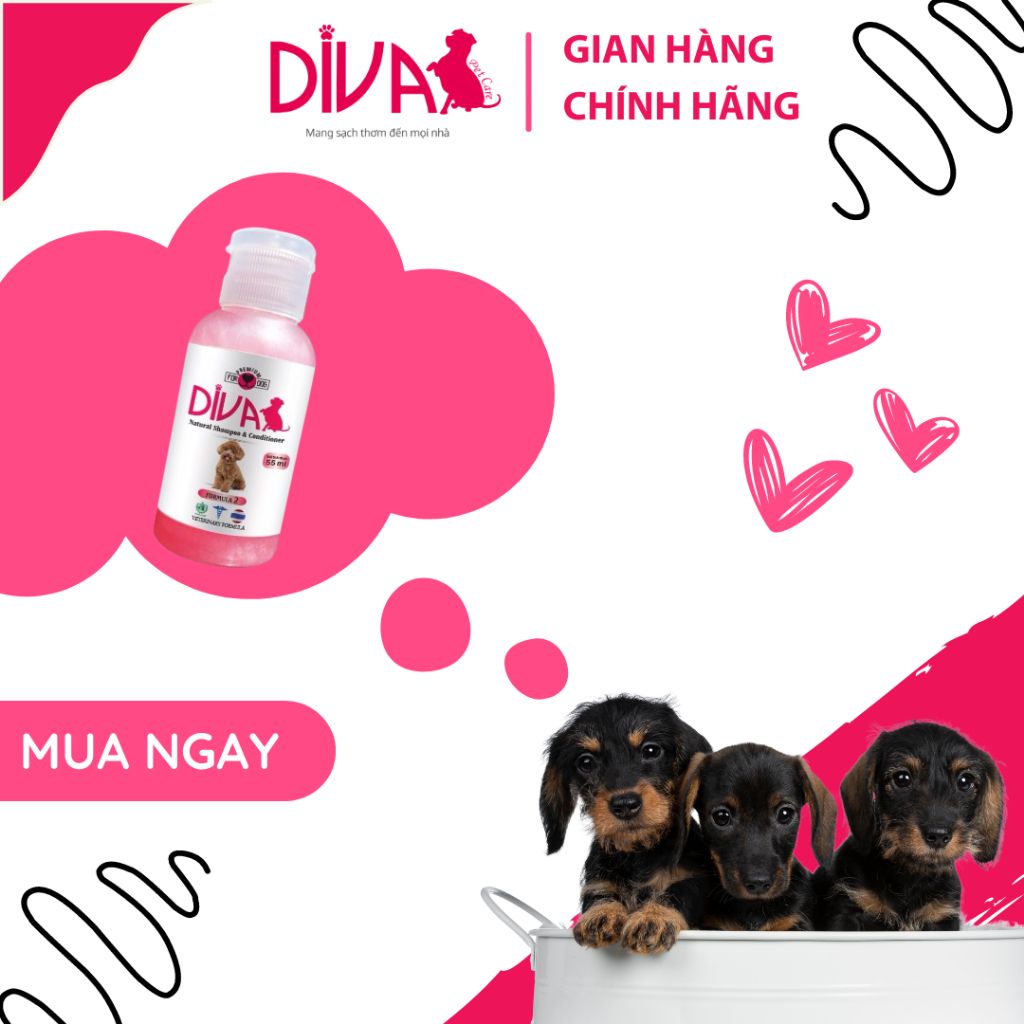  Sữa tắm chó dưỡng ẩm khử mùi DIVA Hồng 55ml 