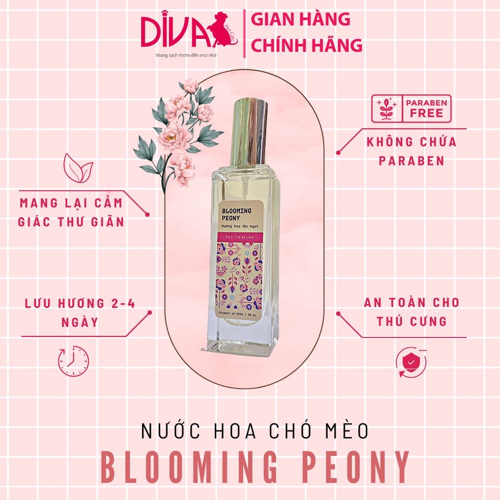  Nước hoa cao cấp dành cho thú cưng DIVA Blooming Peony - Hương hoa dịu ngọt 30ml 