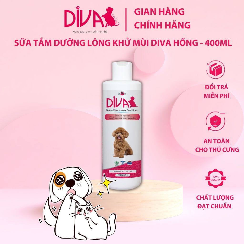  Sữa tắm chó dưỡng ẩm khử mùi DIVA Hồng 400ml 