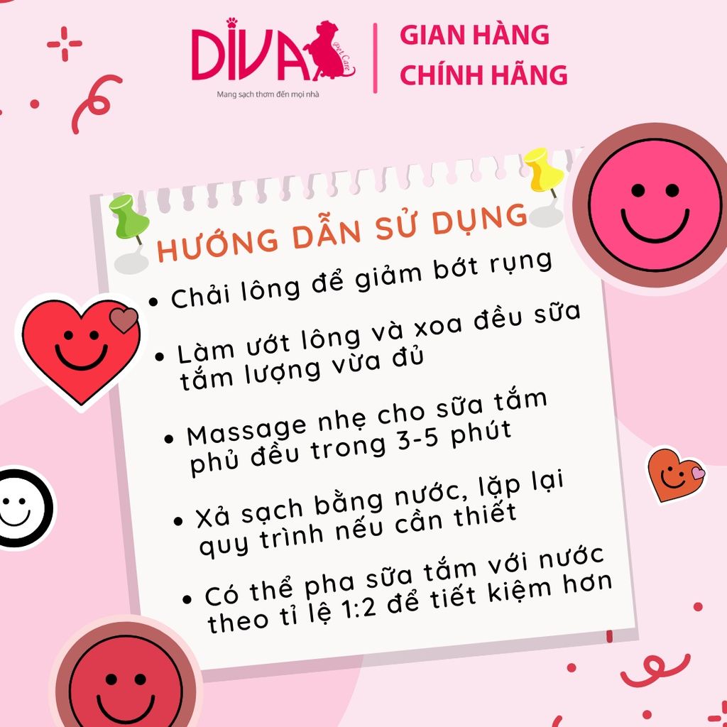  Sữa tắm chó dưỡng ẩm khử mùi DIVA Hồng 260ml 