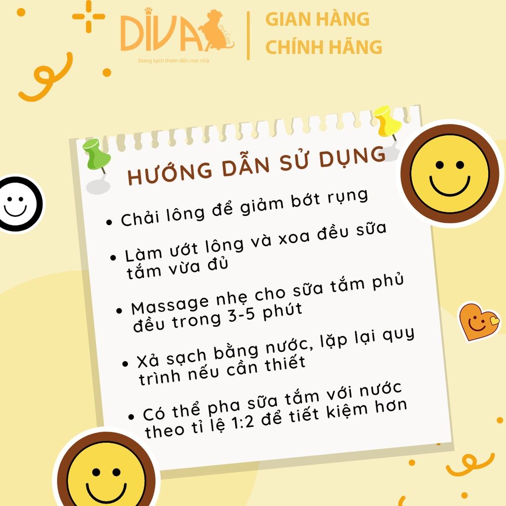  Sữa tắm chó dưỡng lông chống rối DIVA Vàng 260ml 