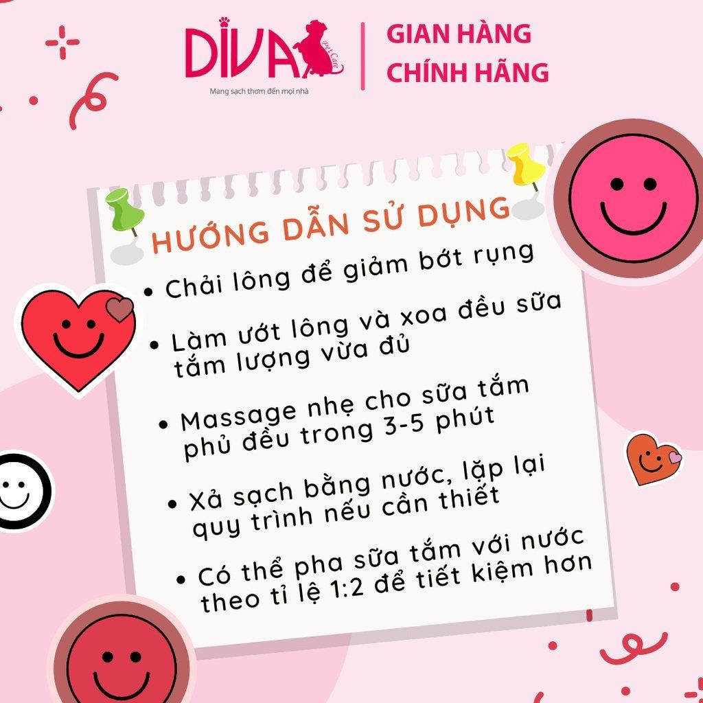  Sữa tắm chó dưỡng ẩm khử mùi DIVA Hồng 400ml 