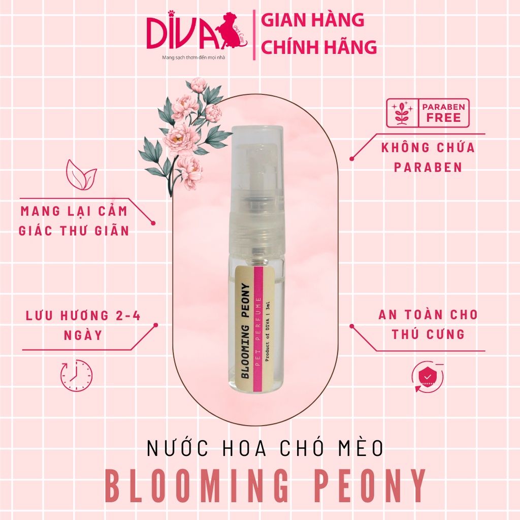  Nước hoa cao cấp dành cho thú cưng DIVA Blooming Peony - Hương hoa dịu ngọt 2.5ml 