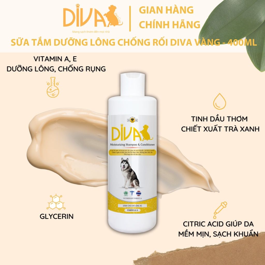  Sữa tắm chó dưỡng lông chống rối DIVA Vàng 400ml 